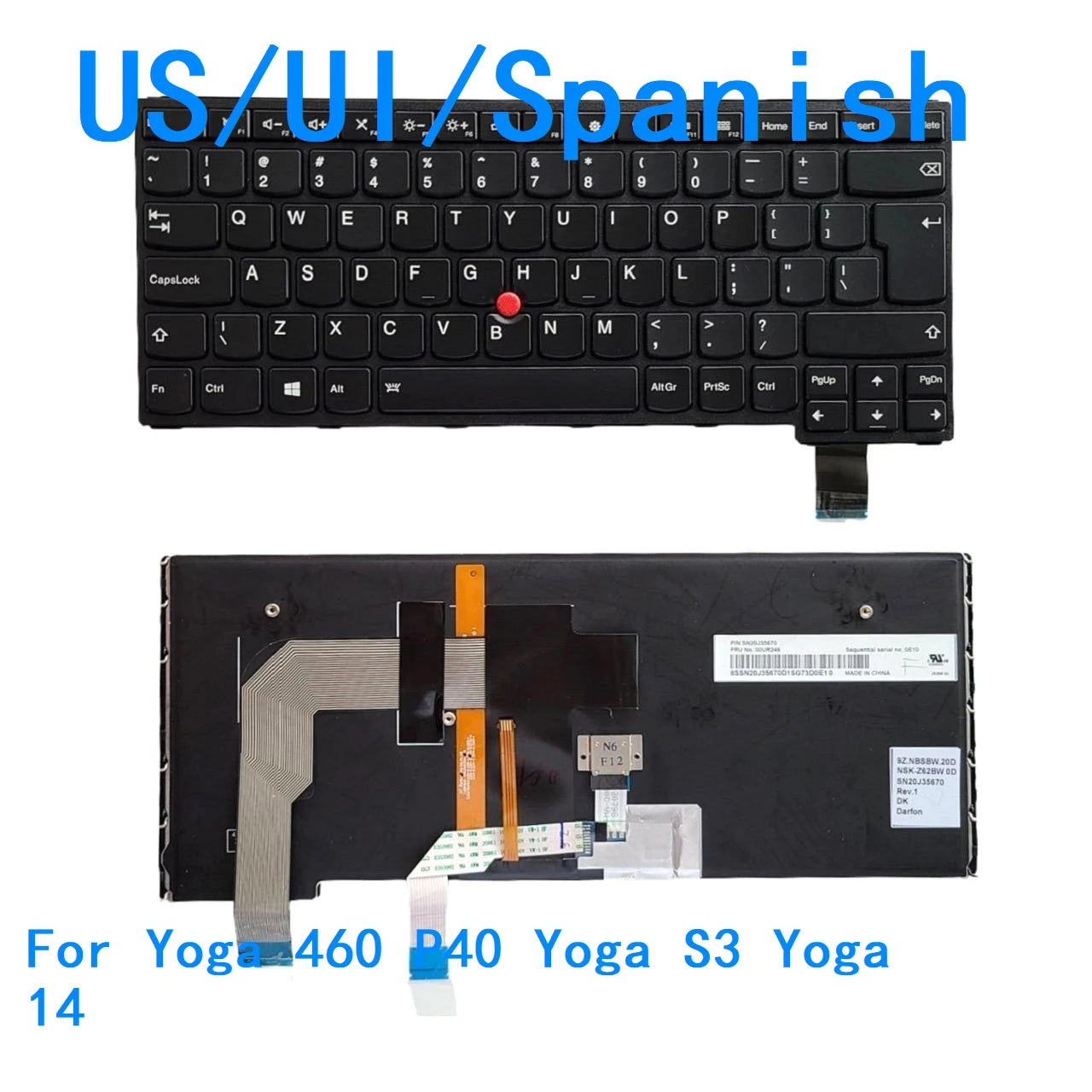 New US UI Spanish Language  Backlit Keyboard For Lenovo Thinkpad Yoga 460 P40 Yoga S3 Yoga 14 Notebook PC Replacement Keyboard Lenovo laptop repair parts