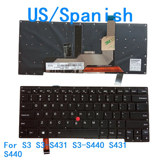 New US Spanish Language  Backlit Keyboard For Lenovo Thinkpad S3 S3-S431 S3-S440 S431 S440 Replacement Keyboard 0C44851 Lenovo laptop repair parts