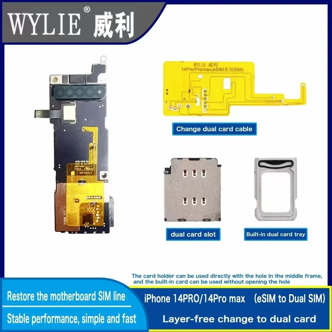 WYLIE Dual Card Change to Single Card Cable for IPHONE 14/15 16Pro Max Series eSIM to SIM No Need Separation No Damage Flex Part Professional Repair Tools