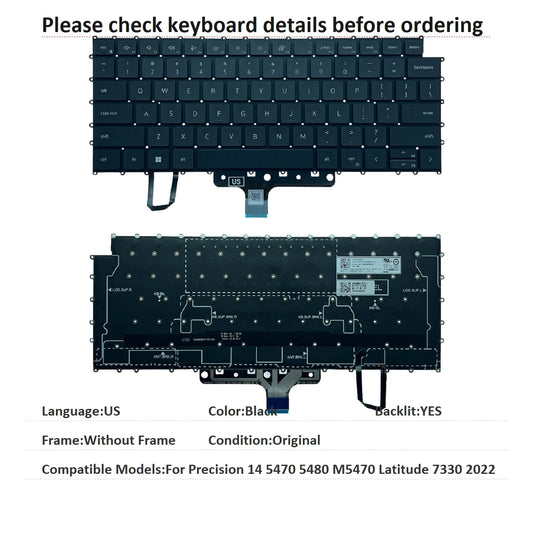 New US Language  Backlit Keyboard For Dell Precision 14 5470 5480 M5470 Latitude 7330 2022 LK1374C3A00Dell laptop repair parts