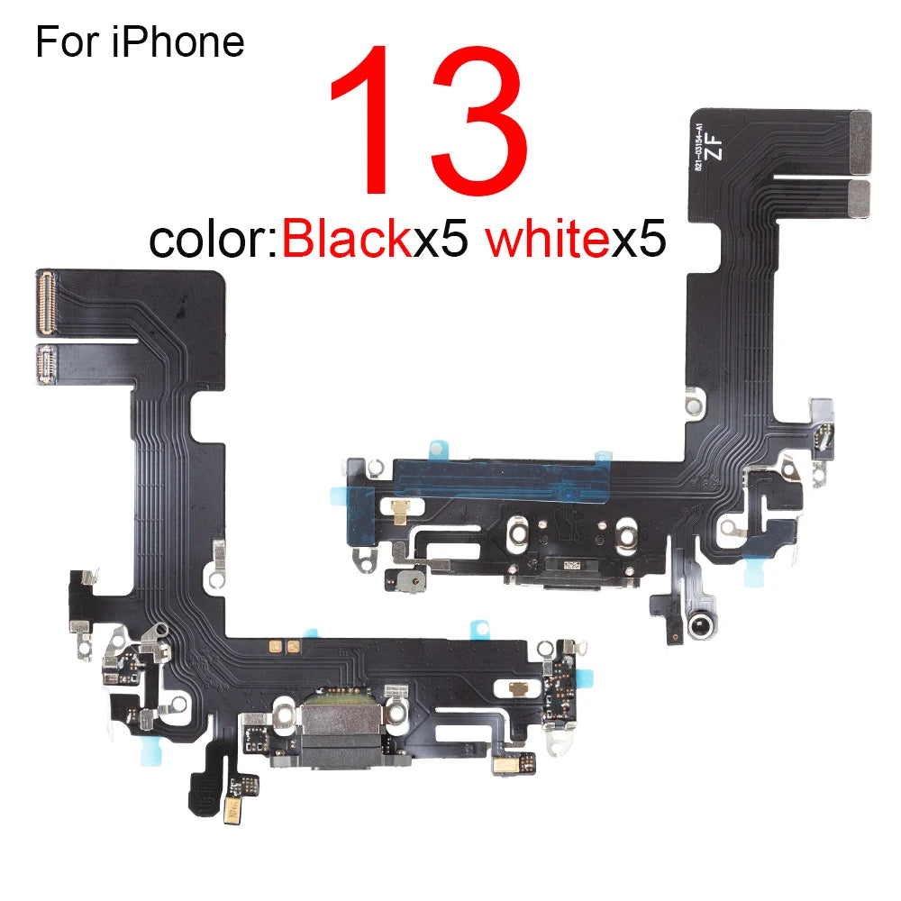 10pcs/lot Charging Port Flex Cable for iPhone 15 Plus 14 Pro Max 13 Mini 12 USB Charger Dock Connector With Microphone Ribbon Re iPhone phone repair parts