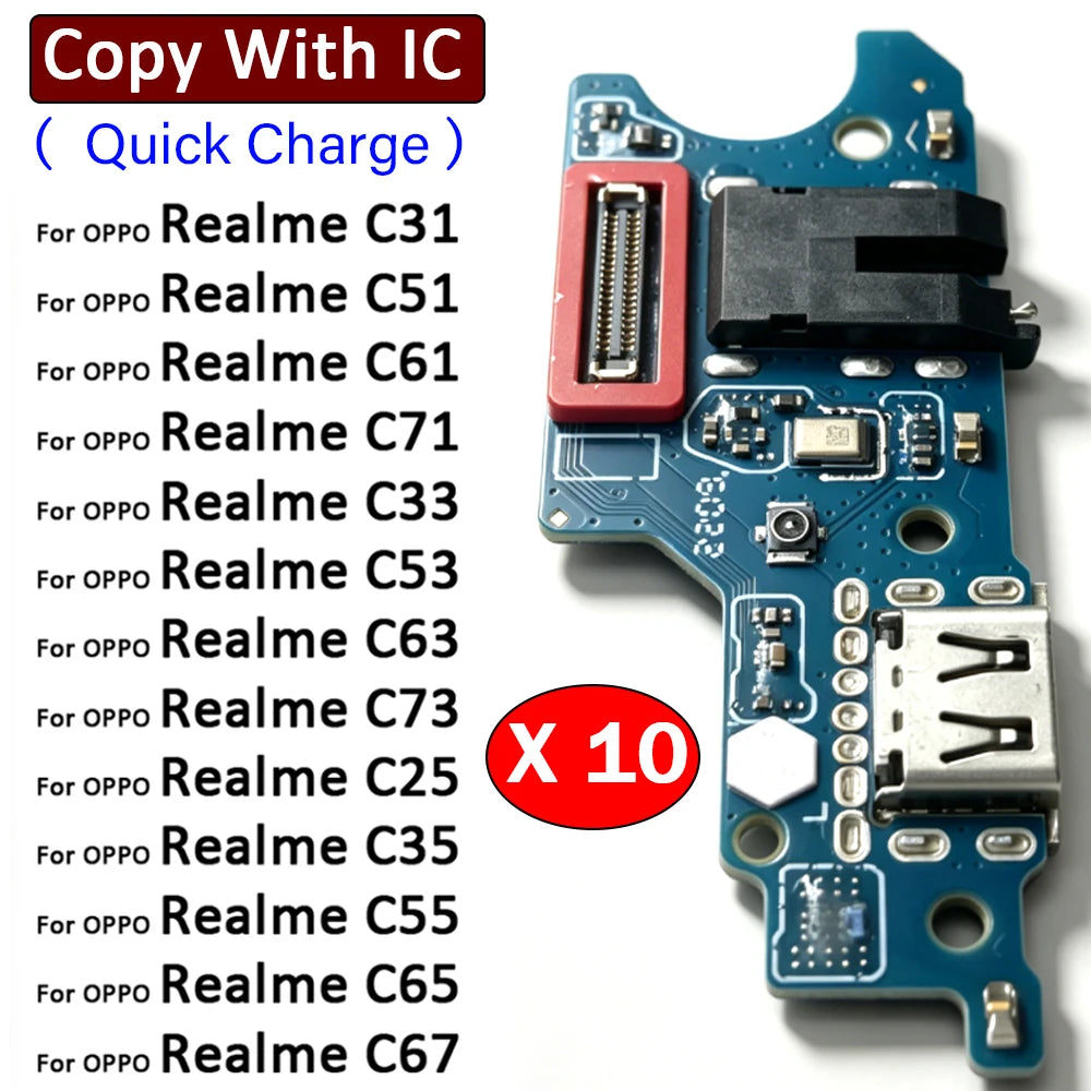 10Pcs, USB Charge Connector Charging Board Port Flex Cable For OPPO Realme C31 C25 C35 C55 C65 C51 C61 C71 C53 C63 C73 C67 4G 5G Realme phone repair parts