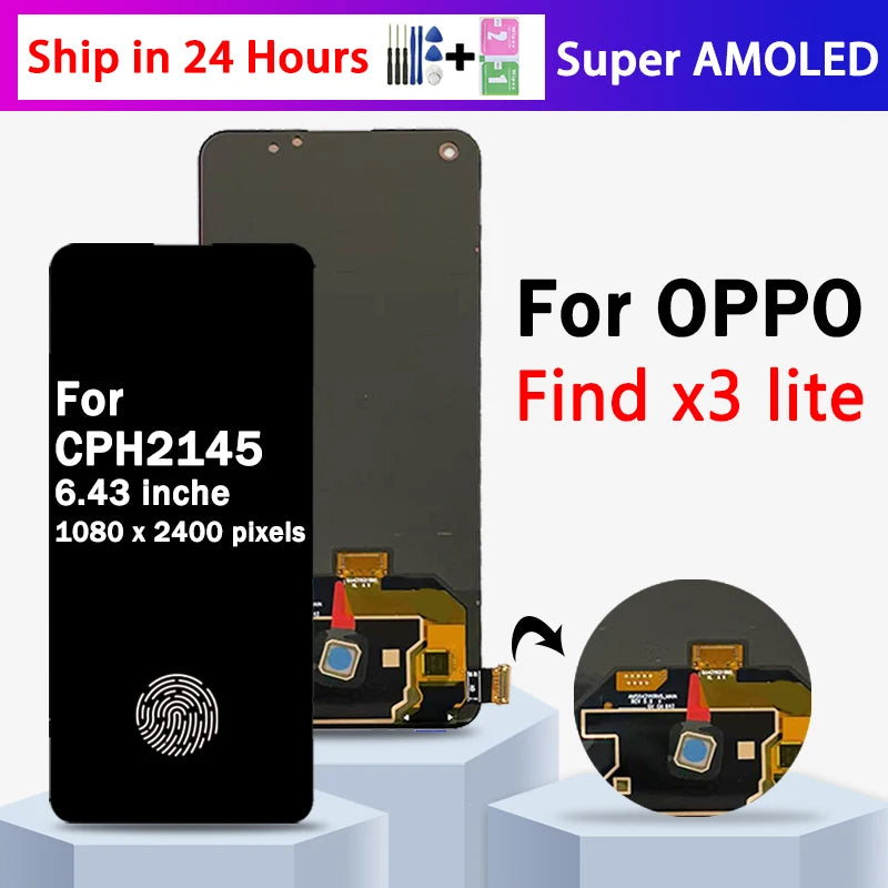 Super AMOLED X3Lite Display Screen For OPPO Find X3 Lite CPH2145 LCD Display Touch Panel Screen Digitizer Assembly  Oppo phone repair parts
