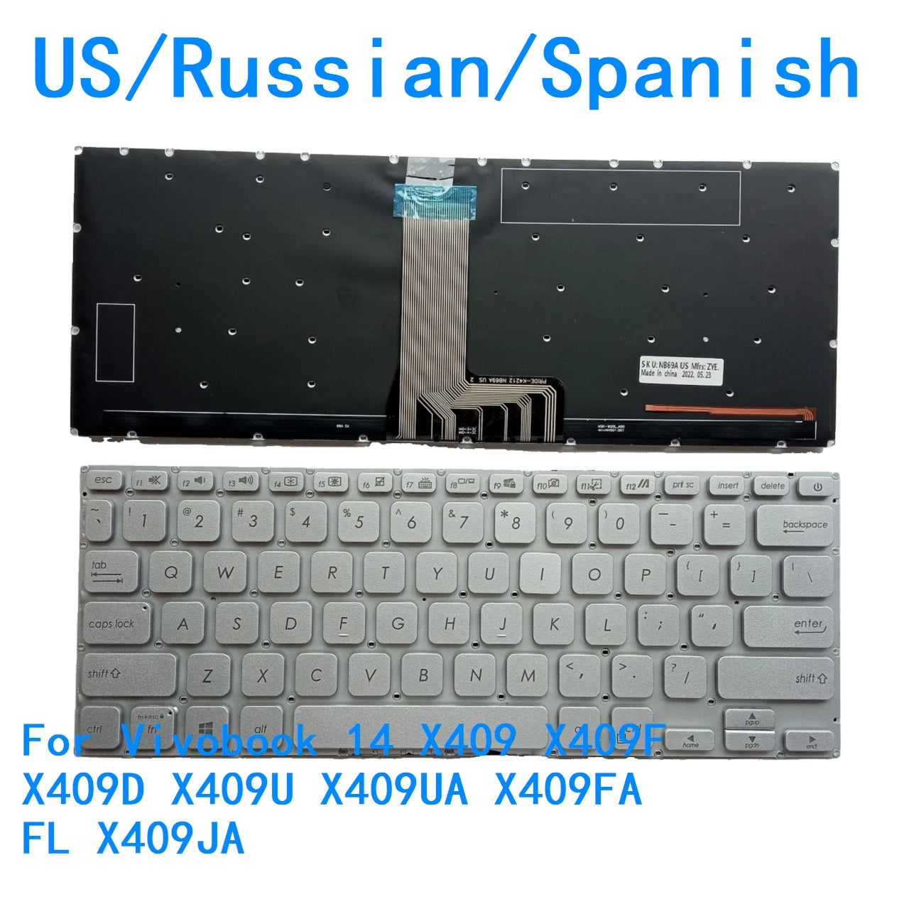 New US Russian Spanish Language  Backlit Keyboard For ASUS Vivobook 14 X409 X409F X409D X409U X409UA X409FA FL X409JA  ASUS laptop repair parts