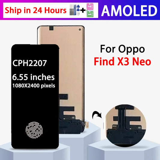 6.55"AMOLED X3Neo Display Screen For OPPO Find X3 Neo CPH2207 LCD Display Touch Screen Digitizer Assembly Replacement  Oppo phone repair parts