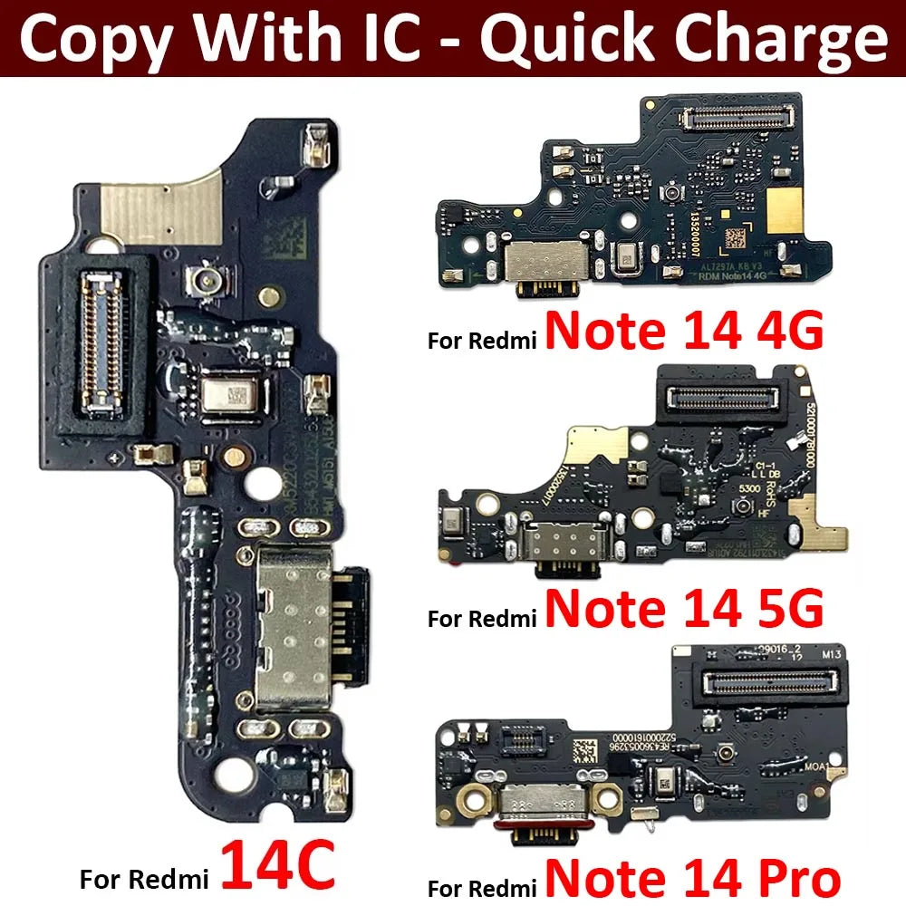 USB Charging Port Board Flex Cable Connector For Xiaomi Redmi Note 14 Pro Plus 4G 5G / Redmi 14C 14R Microphone Module Xiaomi  Xiao mi phone repair parts
