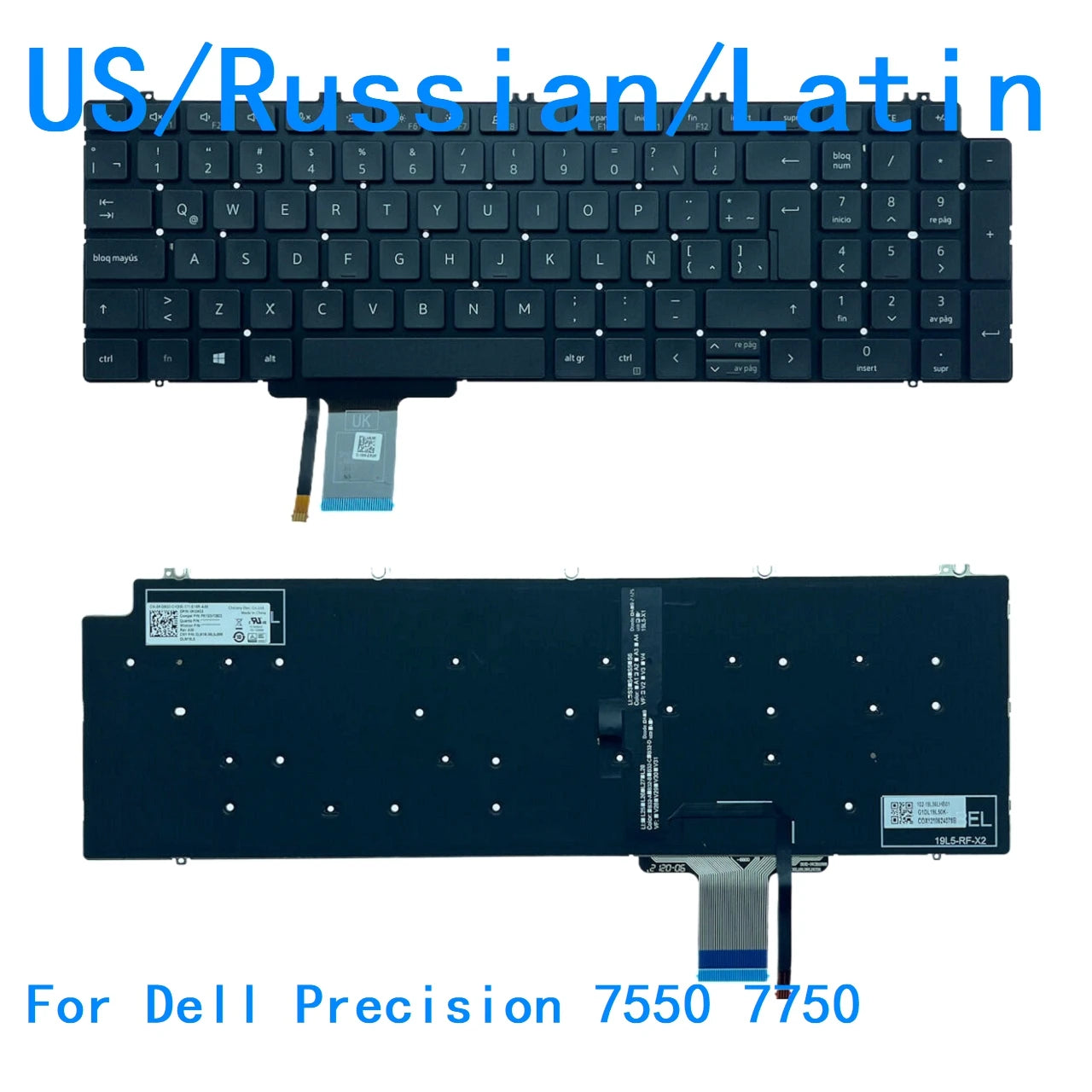 New US Russian Latin Language  Backlit Keyboard For Dell Dell Precision 7550 7750 0713DMDell laptop repair parts