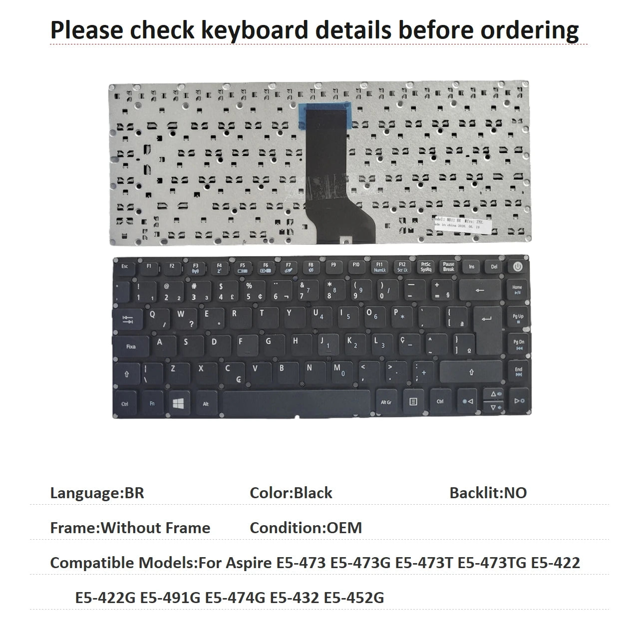 US RU SP AR BR Keyboard For Acer Aspire E5-473 E5-473G E5-473T E5-473TG E5-422 E5-422G E5-491G E5-474G E5-432 E5-452G Acer laptop repair parts