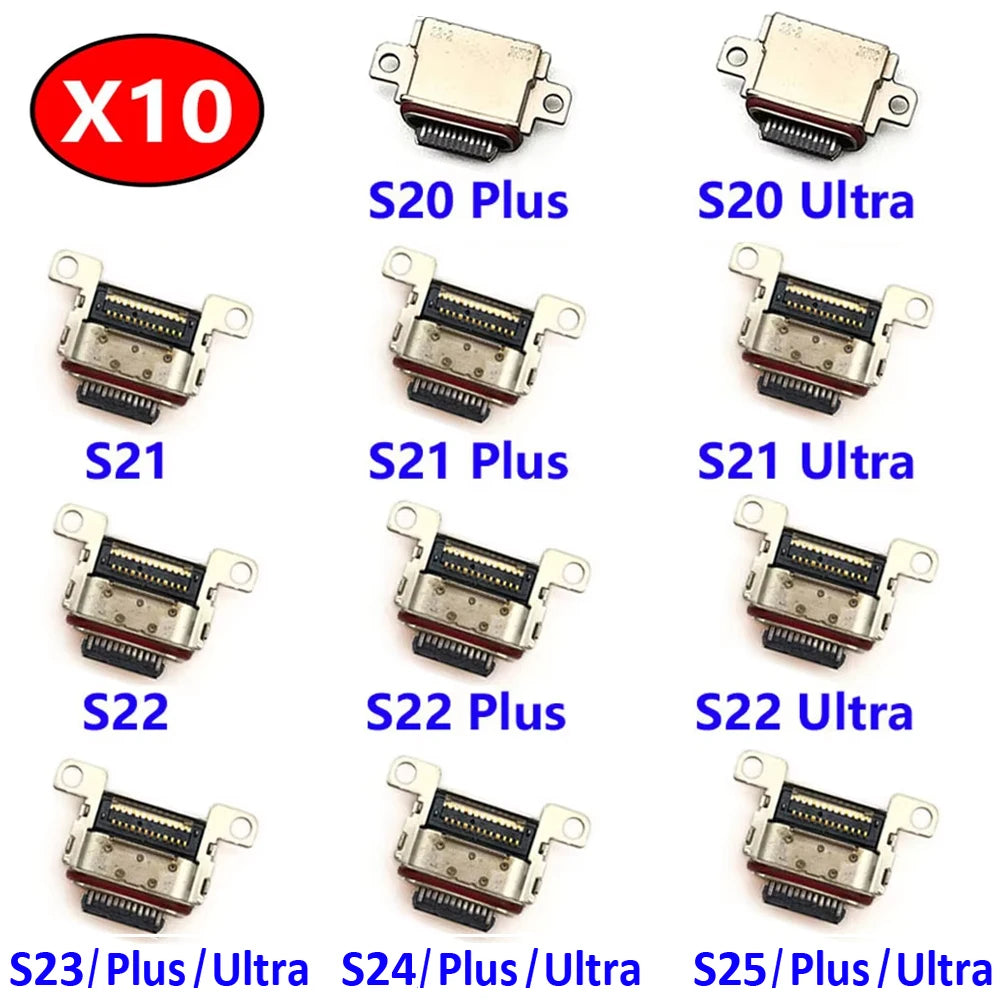 10Pcs，USB Port Charger Jack Connector socket charging port For Samsung S25 S21 S22 S10 S20 S23 S24 S10e Plus Ultra FE Samsung phone repair parts