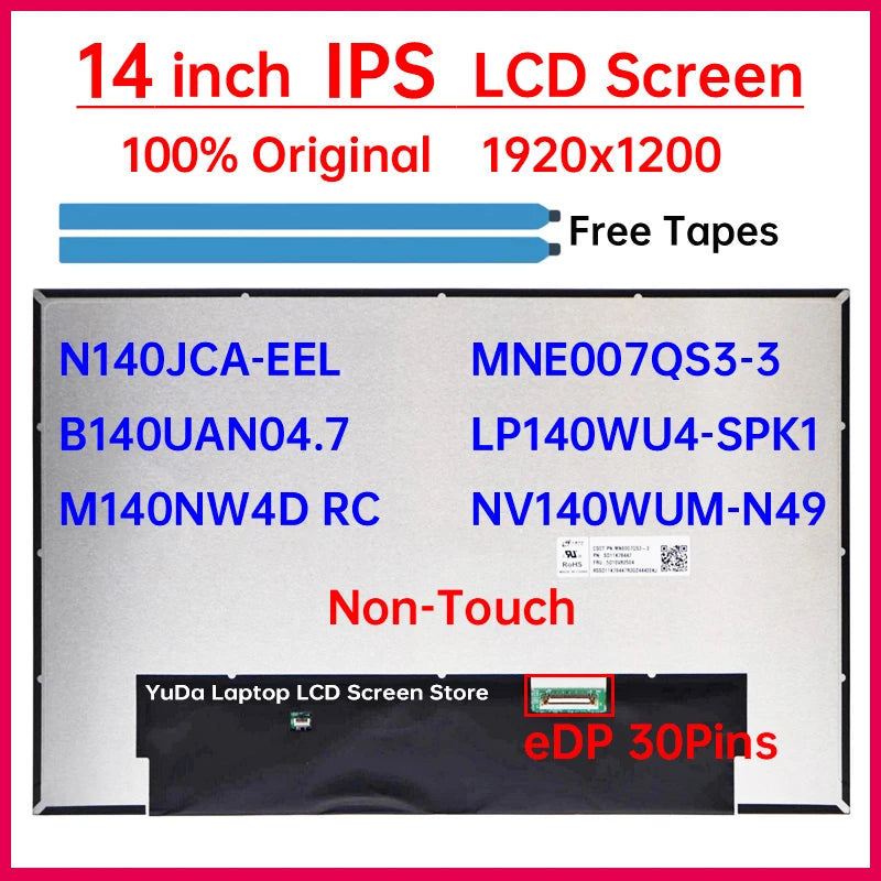 14" LCD Screen N140JCA-EEL NV140WUM-N49 MNE007QS3-3 B140UAN04.7 M140NW4D RC LP140WU4-SPK1 Display Matrix Panel WUXGA Non-Touch Laptop screen replacement