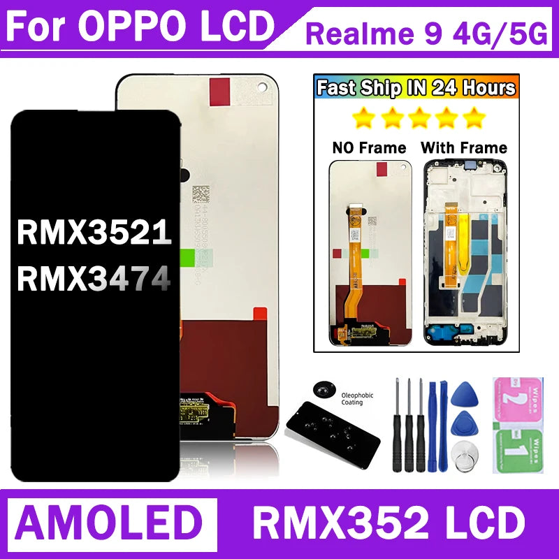 AMOLED For OPPO Realme 9 Realme9 4G/5G RMX3521 RMX3474 LCD Display Touch Screen Digitizer Assembly With Frame Oppo phone repair parts Realme phone repair parts
