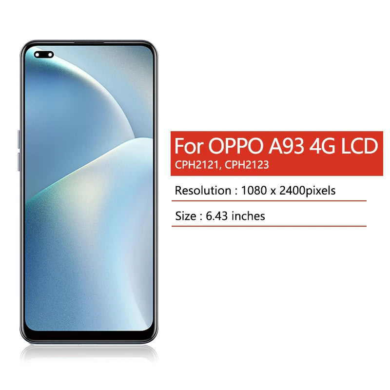 Super AMOLED For Oppo A93 Display Screen For OPPO A93 4G CPH2121, CPH2123 LCD Display Touch Screen Digitizer Assembly  Oppo phone repair parts