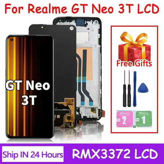 6.62"New AMOLED For OPPO Realme GT Neo 3T RMX3372 RMX3371 LCD Display Touch Screen Digitizer For Realme GT Neo3T Display Frame  Oppo phone repair parts