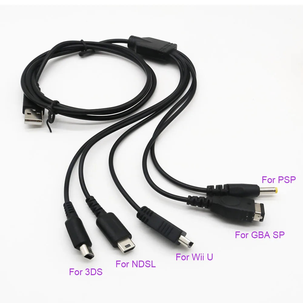 5 In 1 USB Charging Cable For Nintendo New 3DS XL NDS Lite Ndsi XL Wii U Charger Cable For Nintendo GBA SP For Sony PSP 1000/200 Game console repair parts