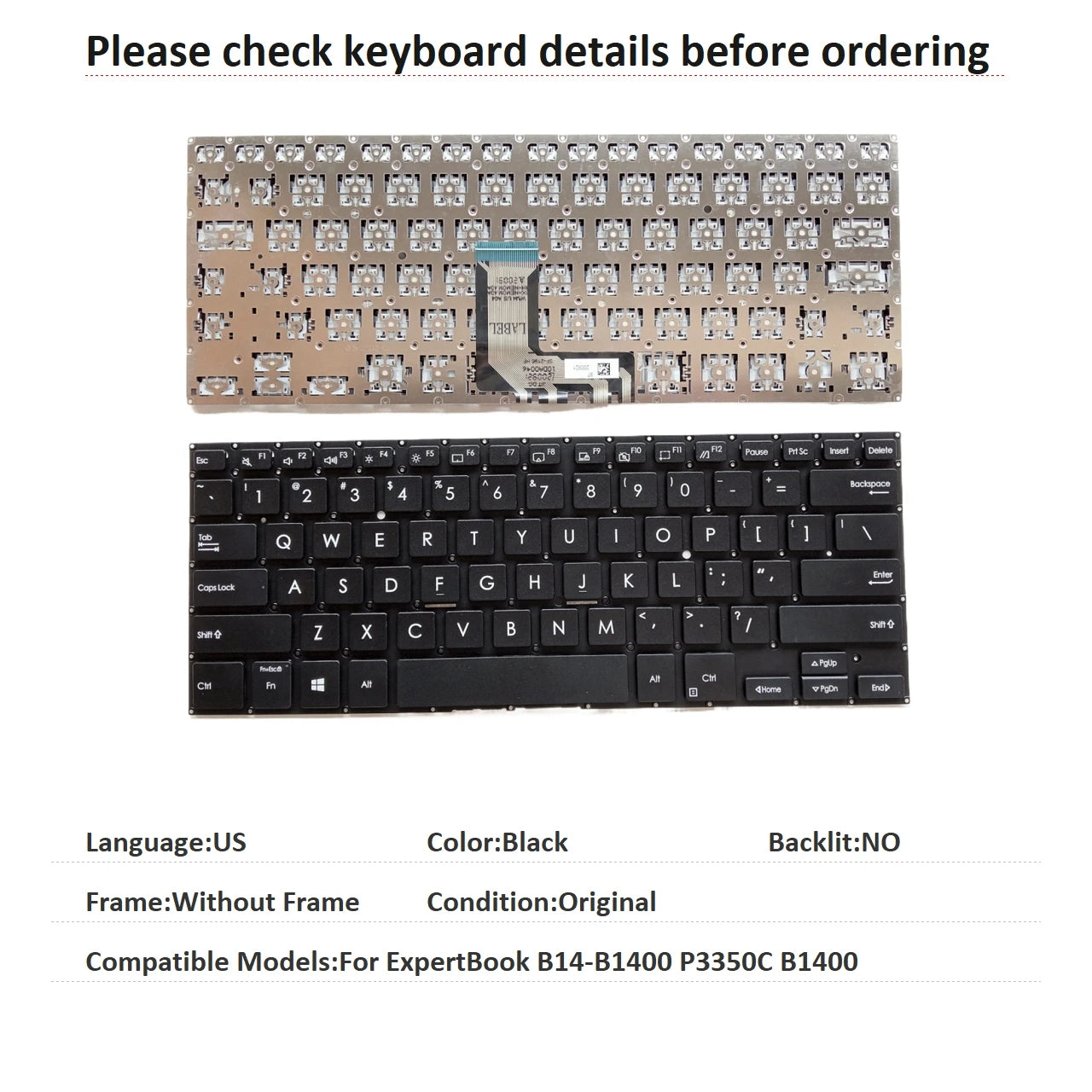 New US Language  Backlit Keyboard For ASUS ExpertBook B14-B1400 P3350C B1400 Notebook PC Replacement Keyboard  ASUS laptop repair parts