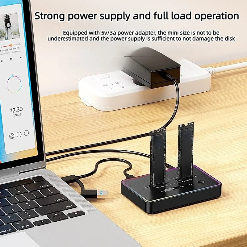 Dual Protocol m.2 ssd case Ssd Docking Station Type C USB 20Gbps offline clone  for PCIe NVME SATA 2 dual bay SSD enclosure Laptop Accessories