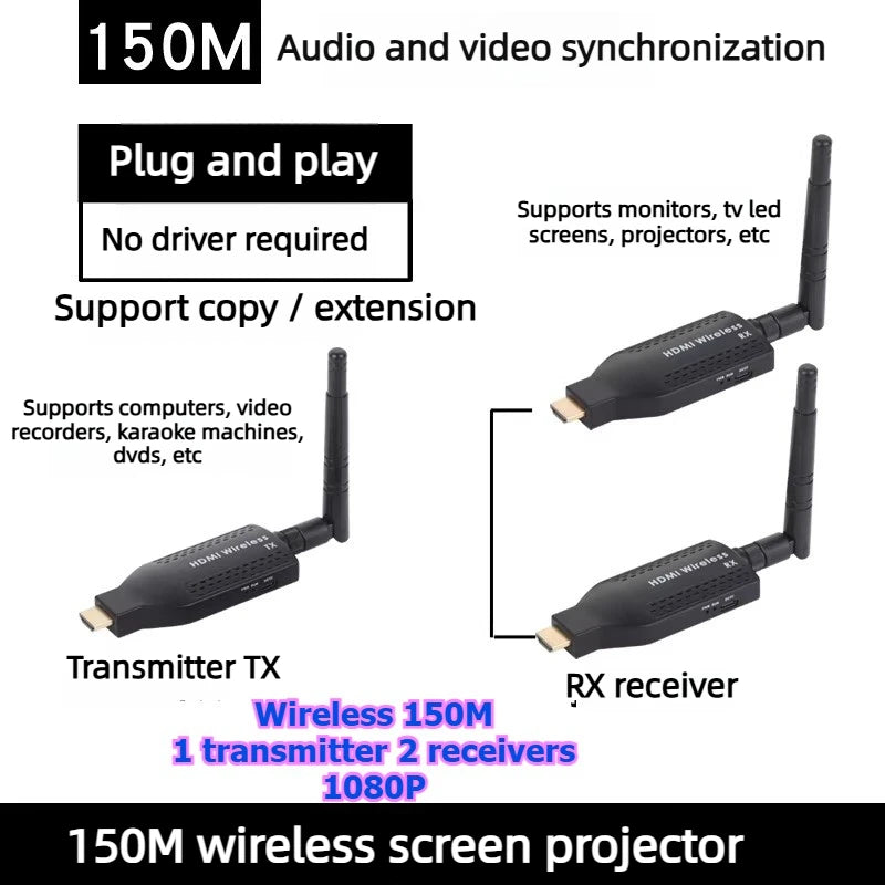 4K 1080P HDMI Wireless point-to-point Transmitter Receiver 50/100/150M Display for laptop phone monitor projector HD same screen Laptop Accessories
