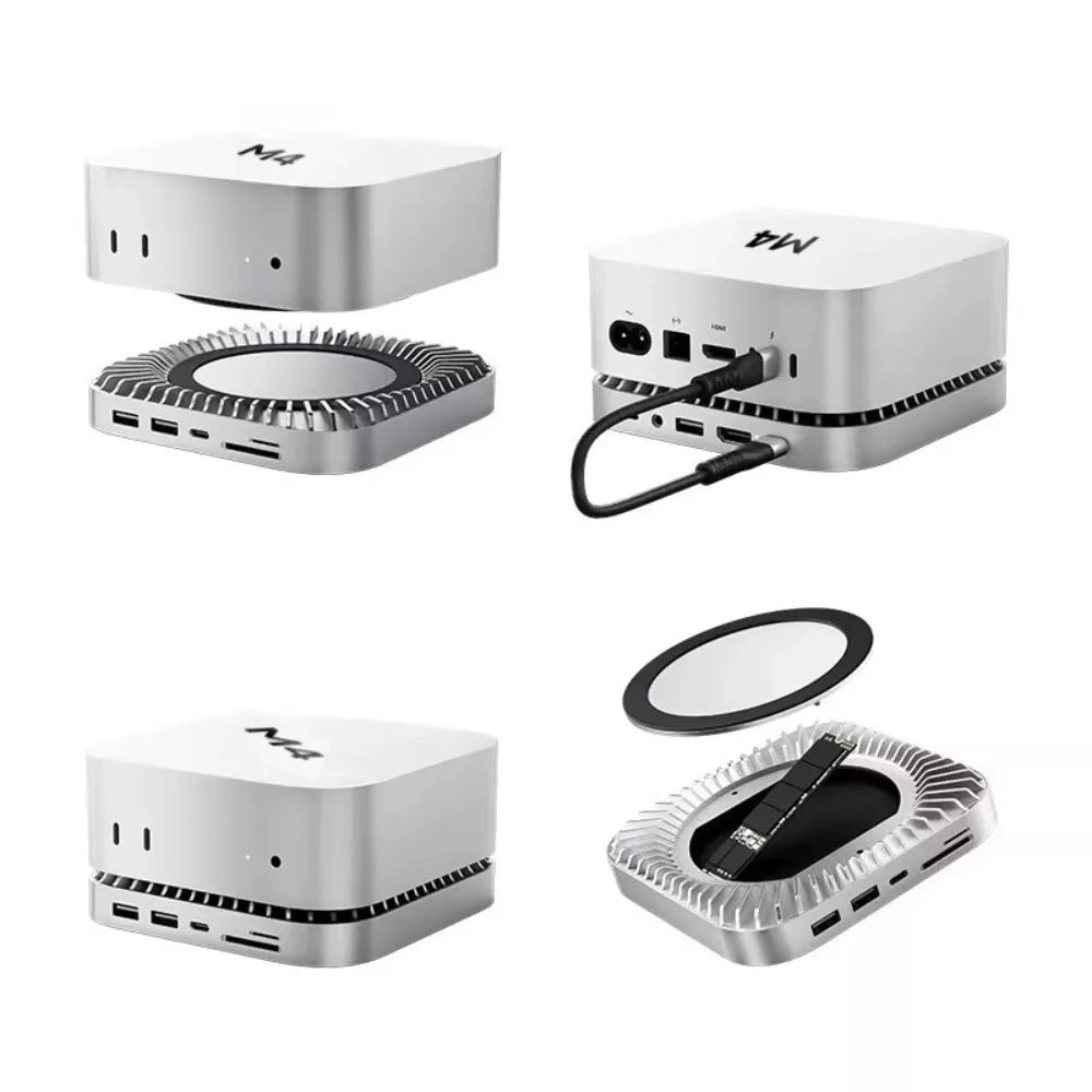 10-in-1 40Gbps USB C Hub M.2 SSD Enclosure for Mac Mini M4 Stand Type-C Docking Station SSD Case USB3.2 SD TF4.0 Thunderbolt 3