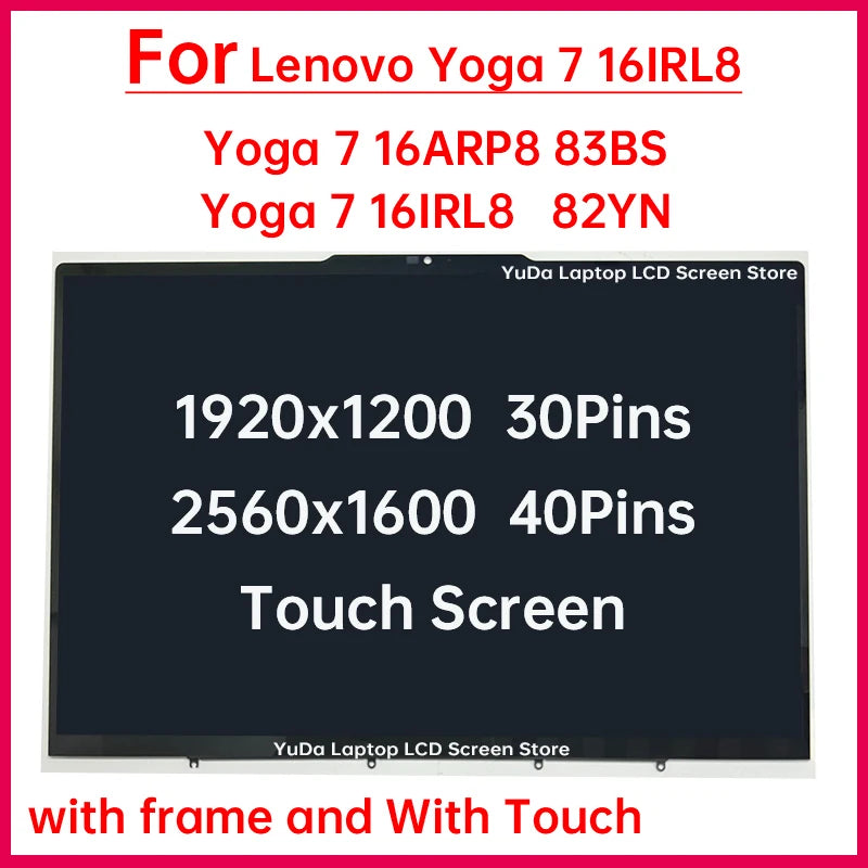 16" Laptop LCD Touch Screen For Lenovo Yoga 7 16ARP8 16IRL8 Display Digitizer + With Frame Assembly Replacement WUXGA / WQXGA Lenovo laptop repair parts