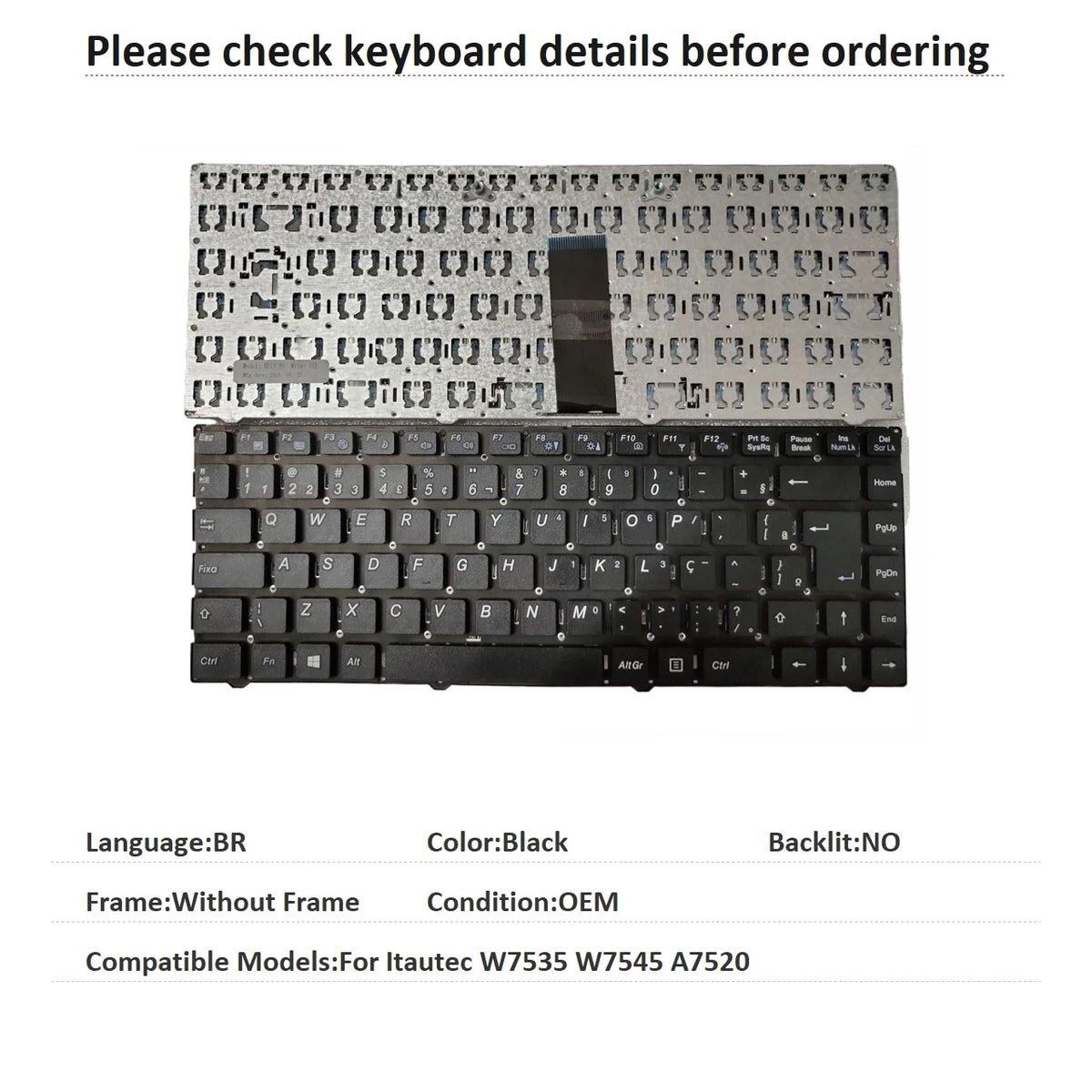 New Brazil Language  Keyboard For CLEVO Itautec W7535 W7545 A7520 Notebook PC Replacement Keyboard