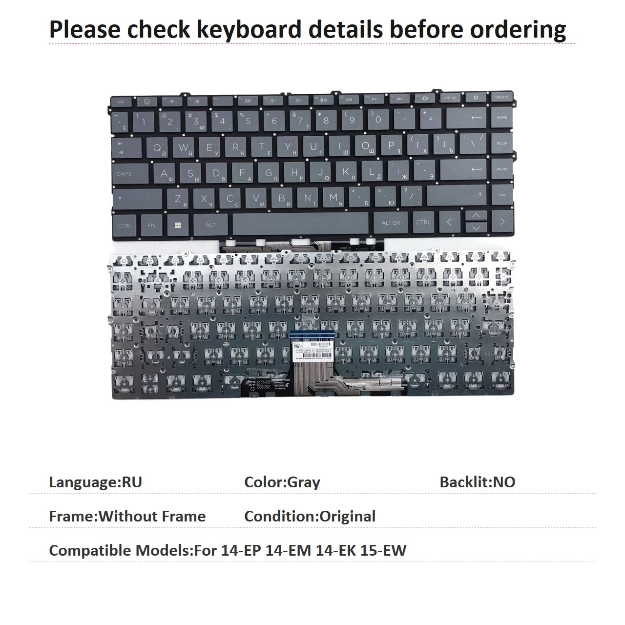 New US Russian Spanish UK Arab Portuguese Language  Backlit Keyboard For HP 14-EP 14-EM 14-EK 15-EW Replacement Keyboard  HP laptop repair parts