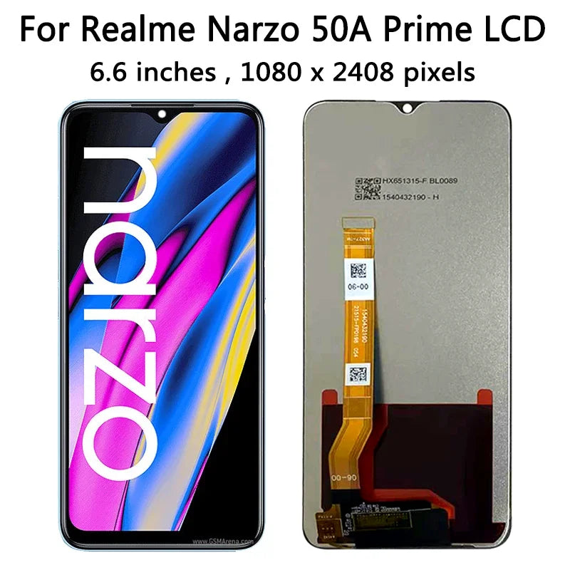 6.6" IPS LCD For Oppo Realme Narzo 50A Prime RMX3516 LCD Display Touch Screen Digitizer For Realme Narzo 50a Prime LCD Frame Oppo phone repair parts Realme phone repair parts