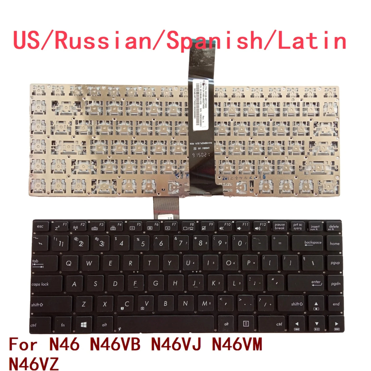 New US Russian Spanish Latin Laptop Keyboard For ASUS N46 N46VB N46VJ N46VM N46VZ Notebook PC Replacement ASUS laptop repair parts