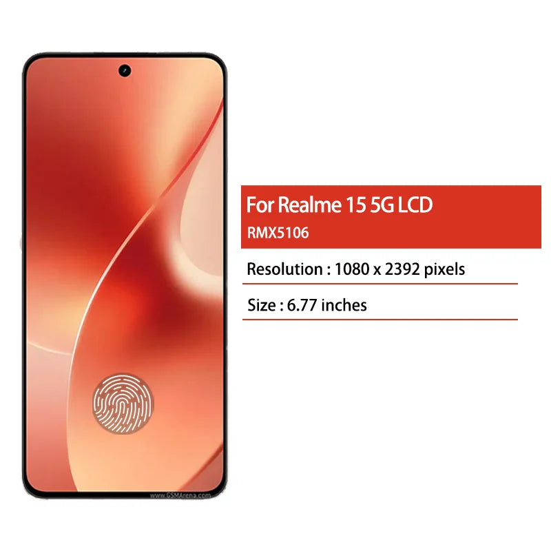6.77"AMOLED For Realme 15 5G LCD Display Screen Touch Digitizer Assembly Replacement For Realme15 5G Display With Frame Oppo phone repair parts Realme phone repair parts