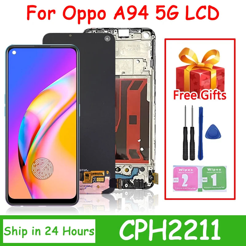 CPH2211 Premium Lcd For OPPO A94 5G CPH2211 LCD Display Touch Screen Digitizer Panel Assembly A94 Screen With Frame Oppo phone repair parts Realme phone repair parts
