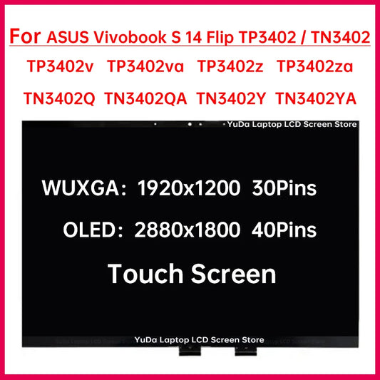 14" Touch Screen For Asus Vivobook S 14 Flip TP3402 TN3402 TP3402v TP3402za TN3402Q TN3402YA LCD Digitizer Assembly Replacement ASUS laptop repair parts
