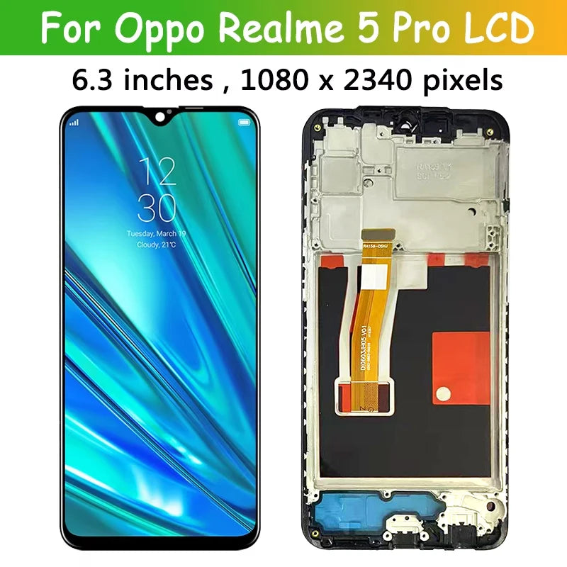 6.3”Tested For OPPO Realme 5 Pro 5Pro LCD RMX1971 Display Touch Panel Screen Sensor Assembly For Realme5 Pro Display Screen  Oppo phone repair parts