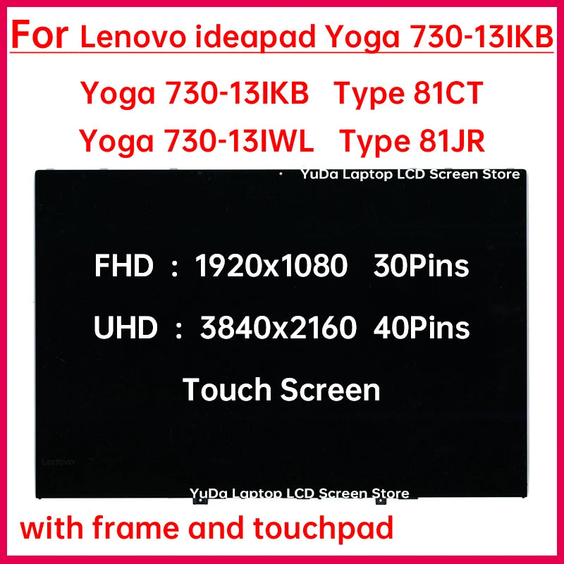 13.3 Inch Laptop LCD Touch Screen For Lenovo ideapad Yoga 730-13IKB Lenovo Yoga 730-13IWL Display Digitizer Assembly Replacement Lenovo laptop repair parts