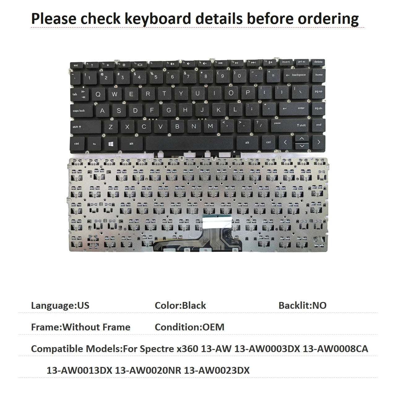 New US Spanish Laptop Backlit Keyboard For HP Spectre x360 13-AW 13-AW0003DX 13-AW0008CA 13-AW0013DX 13-AW0020NR 13-AW0023DX  HP laptop repair parts