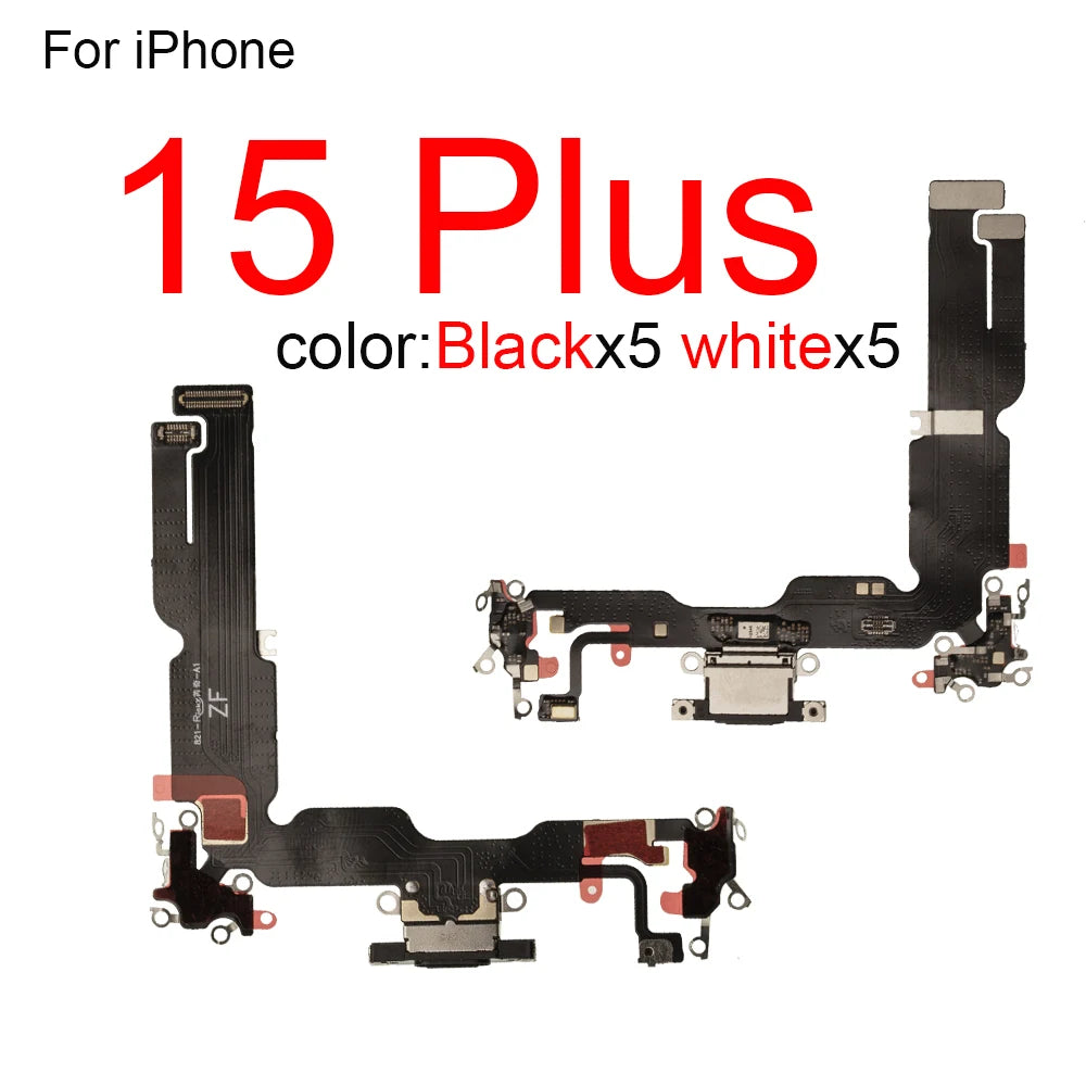 10pcs/lot Charging Port Flex Cable for iPhone 15 Plus 14 Pro Max 13 Mini 12 USB Charger Dock Connector With Microphone Ribbon Re iPhone phone repair parts