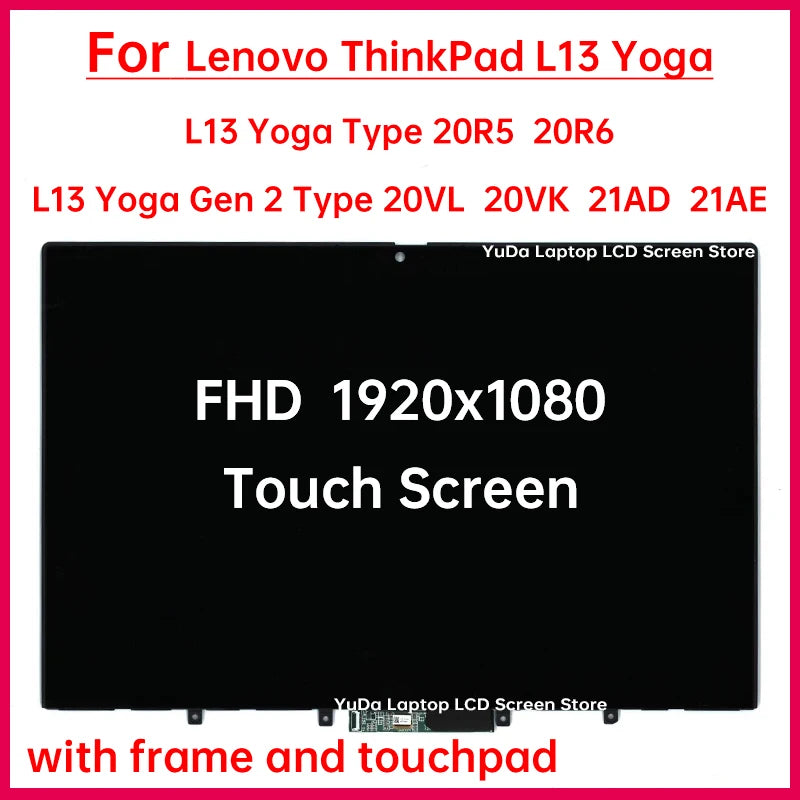 For Lenovo ThinkPad L13 Yoga 20R5 20R6 L13 Yoga Gen 2 20VL VK 21AD 21AE Touch Screen LCD Display Digitizer Assembly Replacement Lenovo laptop repair parts