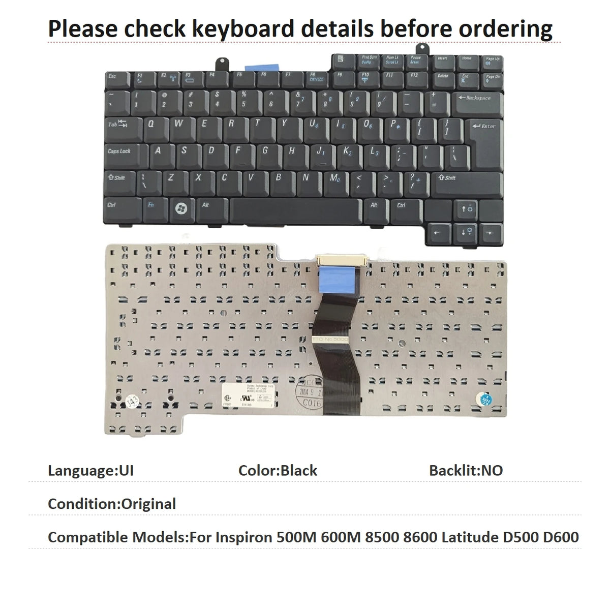 New UI Language  Keyboard For Dell Inspiron 500M 600M 8500 8600 Latitude D500 D600 Notebook PC Replacement KeyboardDell laptop repair parts