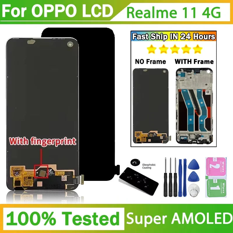 6.4'' 100% Tested For Realme 11 4G LCD RMX3636 Display Touch Screen With Frame For Realme11 4G Display Replacement Oppo phone repair parts Realme phone repair parts