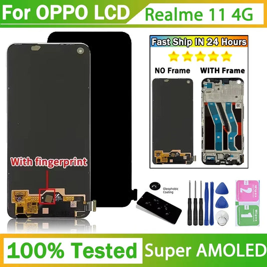6.4'' 100% Tested For Realme 11 4G LCD RMX3636 Display Touch Screen With Frame For Realme11 4G Display Replacement Oppo phone repair parts Realme phone repair parts