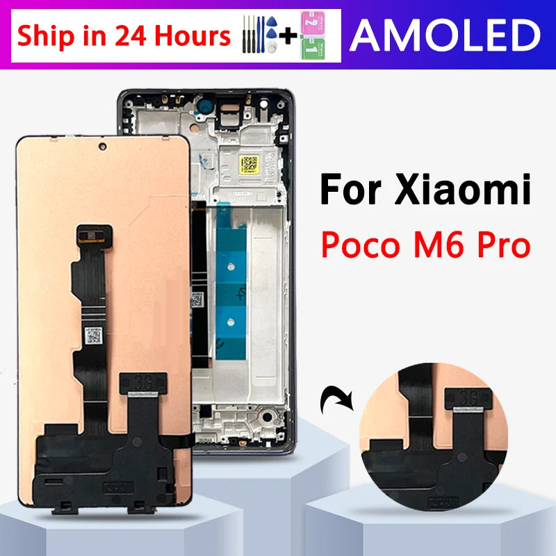 6.67"Tested M6Pro Display Screen for Xiaomi Poco M6 Pro 4G LCD Display Digital Touch Screen Digitizer Assembly Replacement Xiaomi phone repair parts