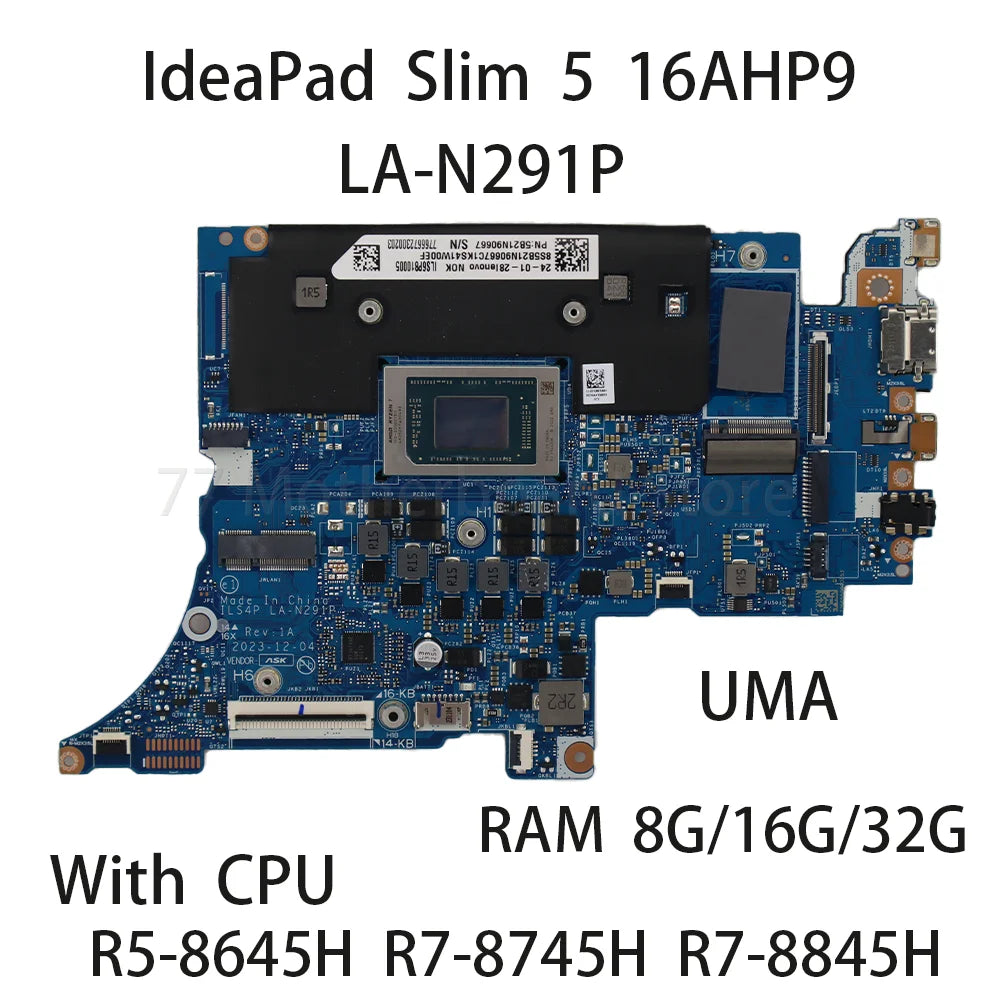 Laptop Motherboard For Lenovo IdeaPad Slim 5 16AHP9 LA-N291P With CPU R5 8645H R7 8745H RAM 8G/16G/32G 5B21M65274 Lenovo laptop repair parts