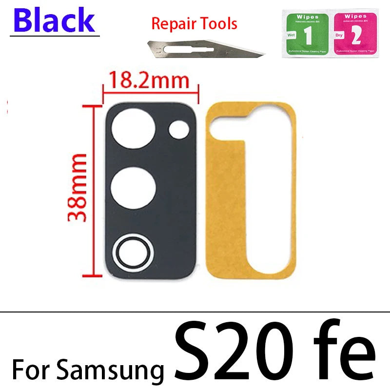 New Camera Glass Lens For Samsung S20 FE Back Rear Camera Lens With Sticker Adhesive Black / Green / Brown