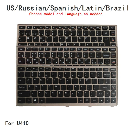 New US Russian Spanish Latin Brazil Language  Keyboard For Lenovo U410 Notebook PC Replacement Keyboard Lenovo laptop repair parts