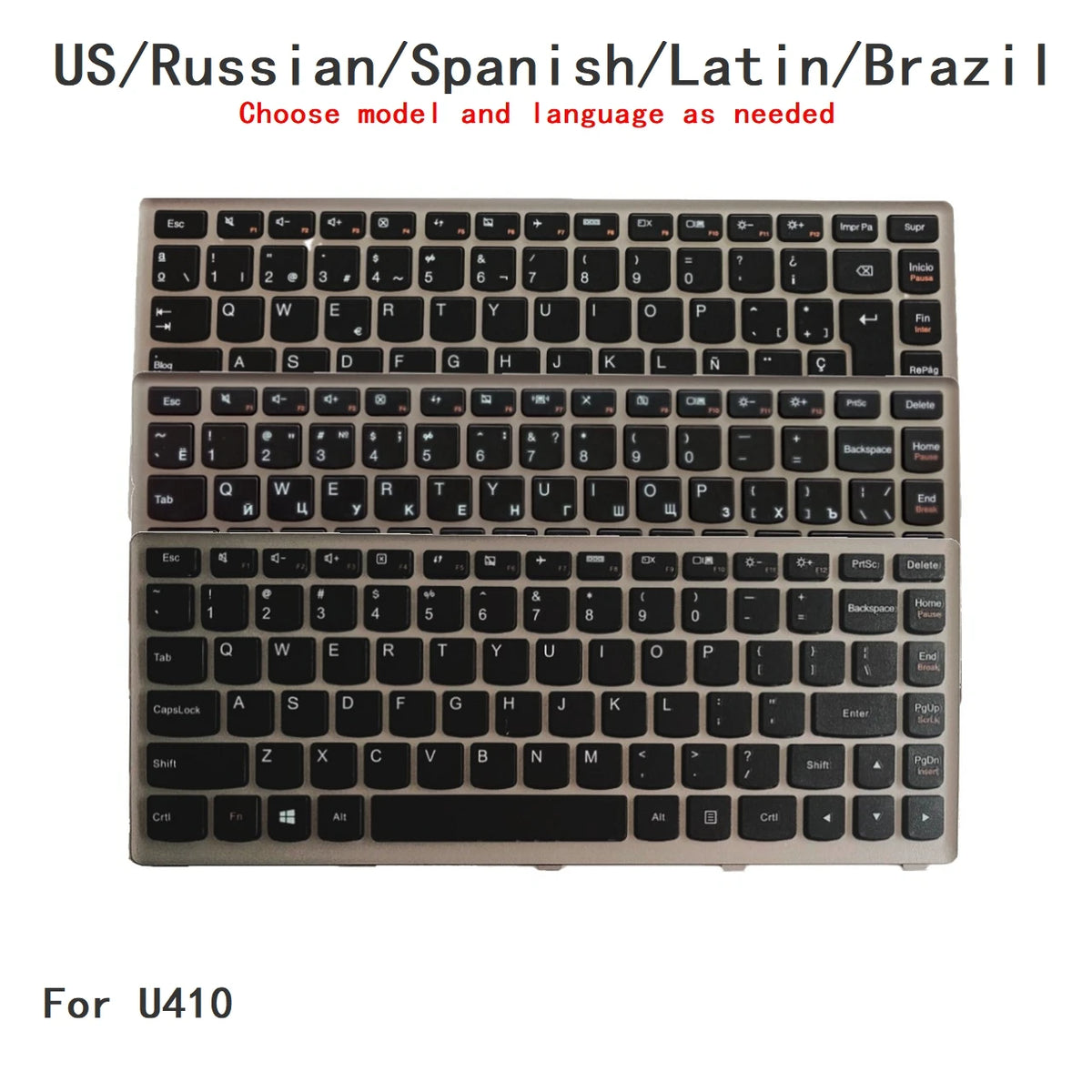 New US Russian Spanish Latin Brazil Language  Keyboard For Lenovo U410 Notebook PC Replacement Keyboard Lenovo laptop repair parts