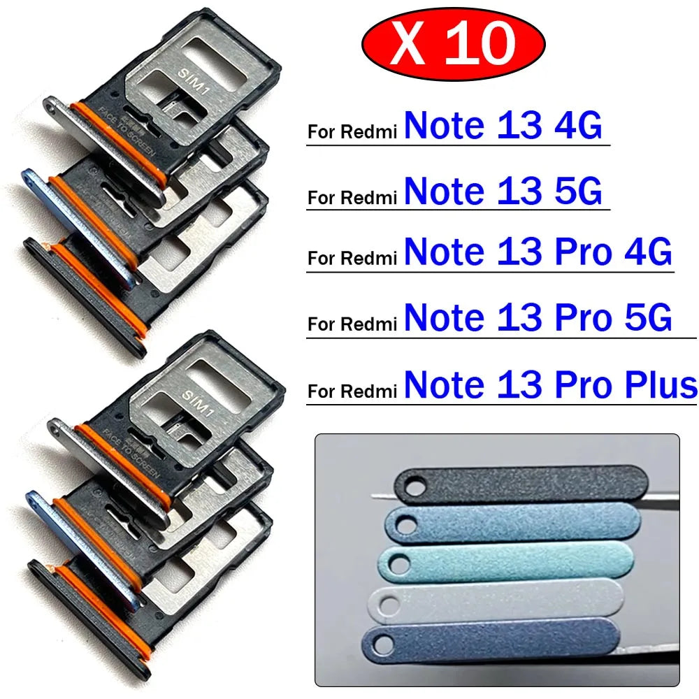 10Pcs, SIM Card Slot SD Card Tray Holder Adapter For Xiaomi Redmi Note 13 Pro Plus 4G 5G  Xiaomi  Xiao mi phone repair parts
