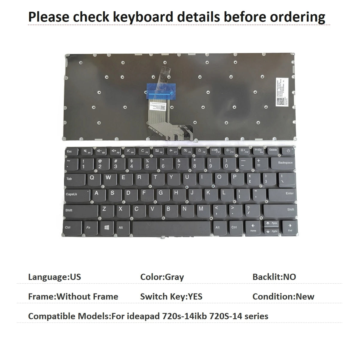 New US Spanish Language  Backlit Keyboard For Lenovo ideapad 720s-14ikb 720S-14 series Replacement Keyboard LCM16K8 SN20M62403 Lenovo laptop repair parts