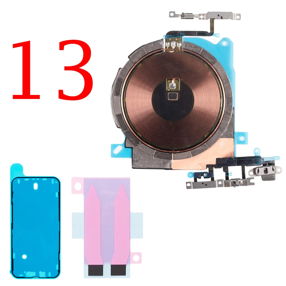 NFC Chip For iPhone X XR XS 11 12 13 Pro Max Wireless Charging Charger Panel Coil Sticker With Volume Button Flex Cable iPhone phone repair parts