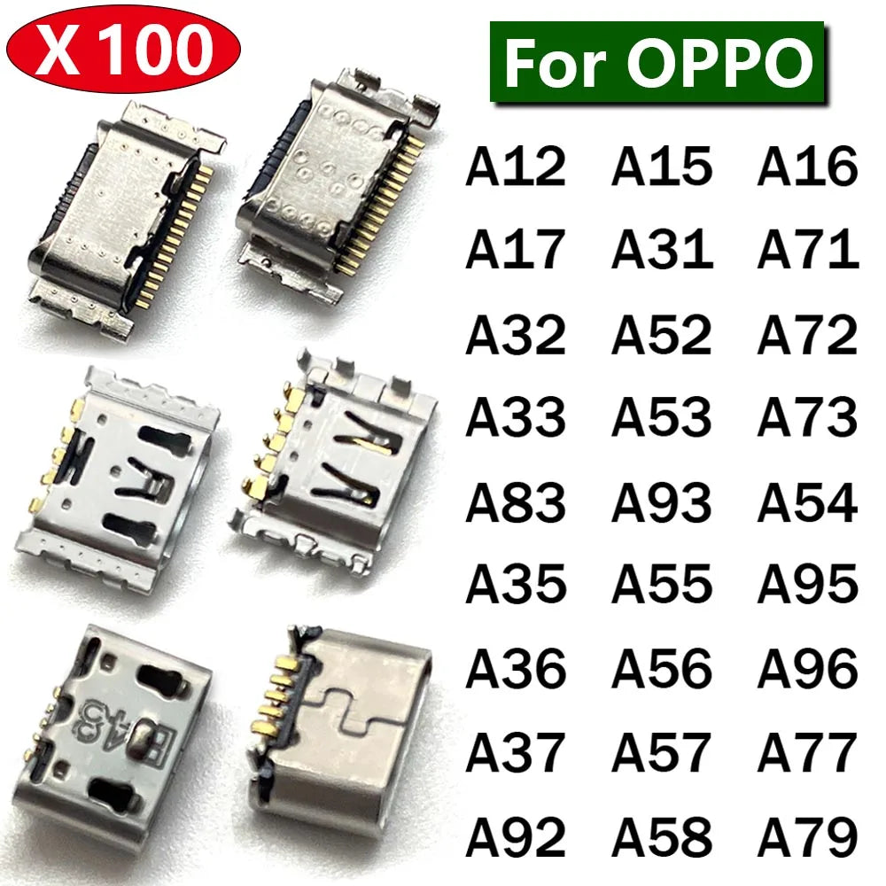 100Pcs, USB Connector Charging Charge Connector Port For OPPO A33 A36 A56 A12 A15 A31 A16 A32 A52 A72 A92 A35 A57 A71 A73 A77 OPPO phone repair parts