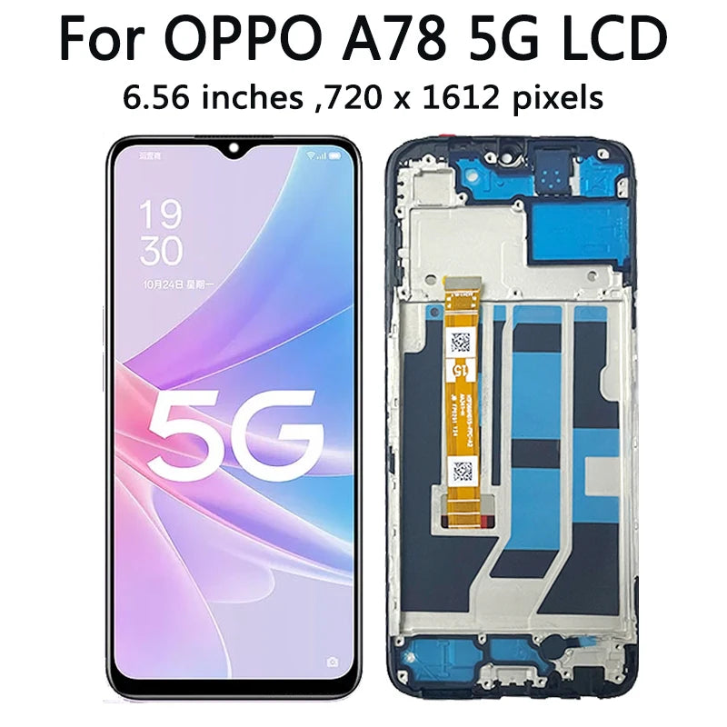 6.56“ Screen For OPPO A78 5G CPH2483 LCD Display Touch Screen Digitizer Assembly With Frame for OPPO A78 CPH2495 Display Frame  Oppo phone repair parts