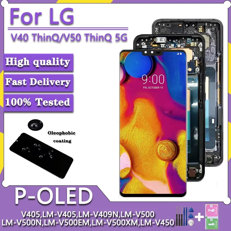 6.4 "AMOLED For LG V40 ThinQ LM-V405 Display Touch Screen Digitizer Assembly For LG V50 ThinQ 5G LM-V500 Display Frame LG phone repair parts