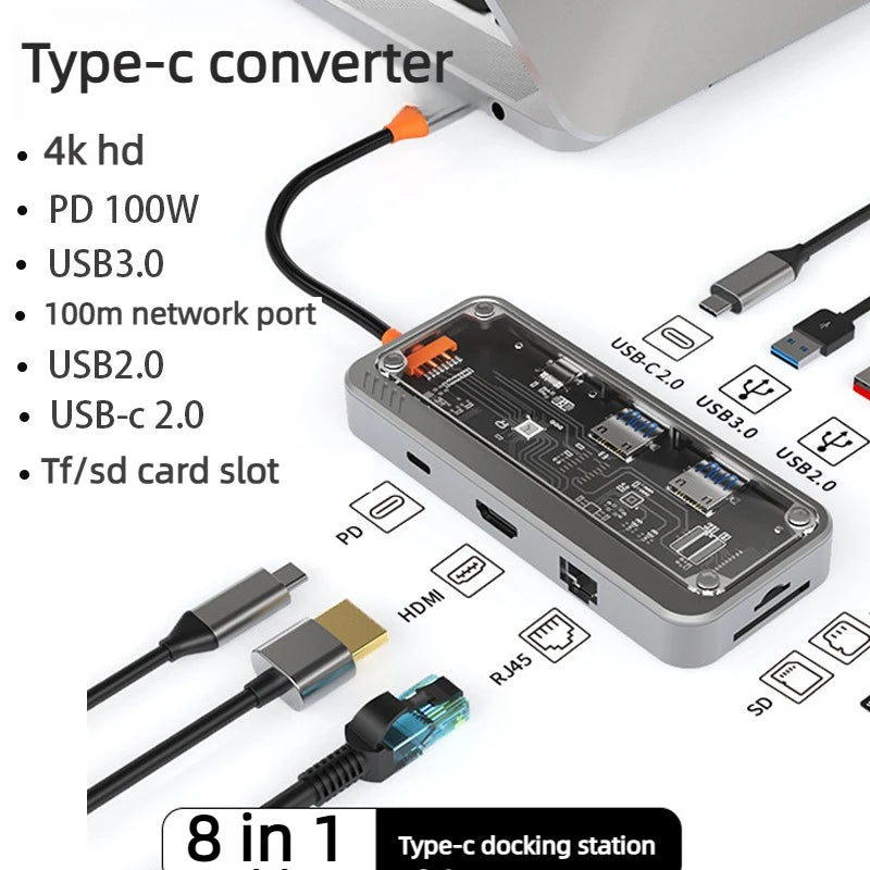 8K 4K 2K 30/60/240Hz USB Type C Docking Station to HDMI VGA RJ45 Adapter USB 3.0 HUB Splitter For Laptop phone Laptop Accessories